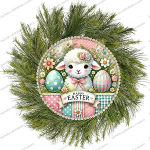 Vintage Happy Easter Lamb Round Sign