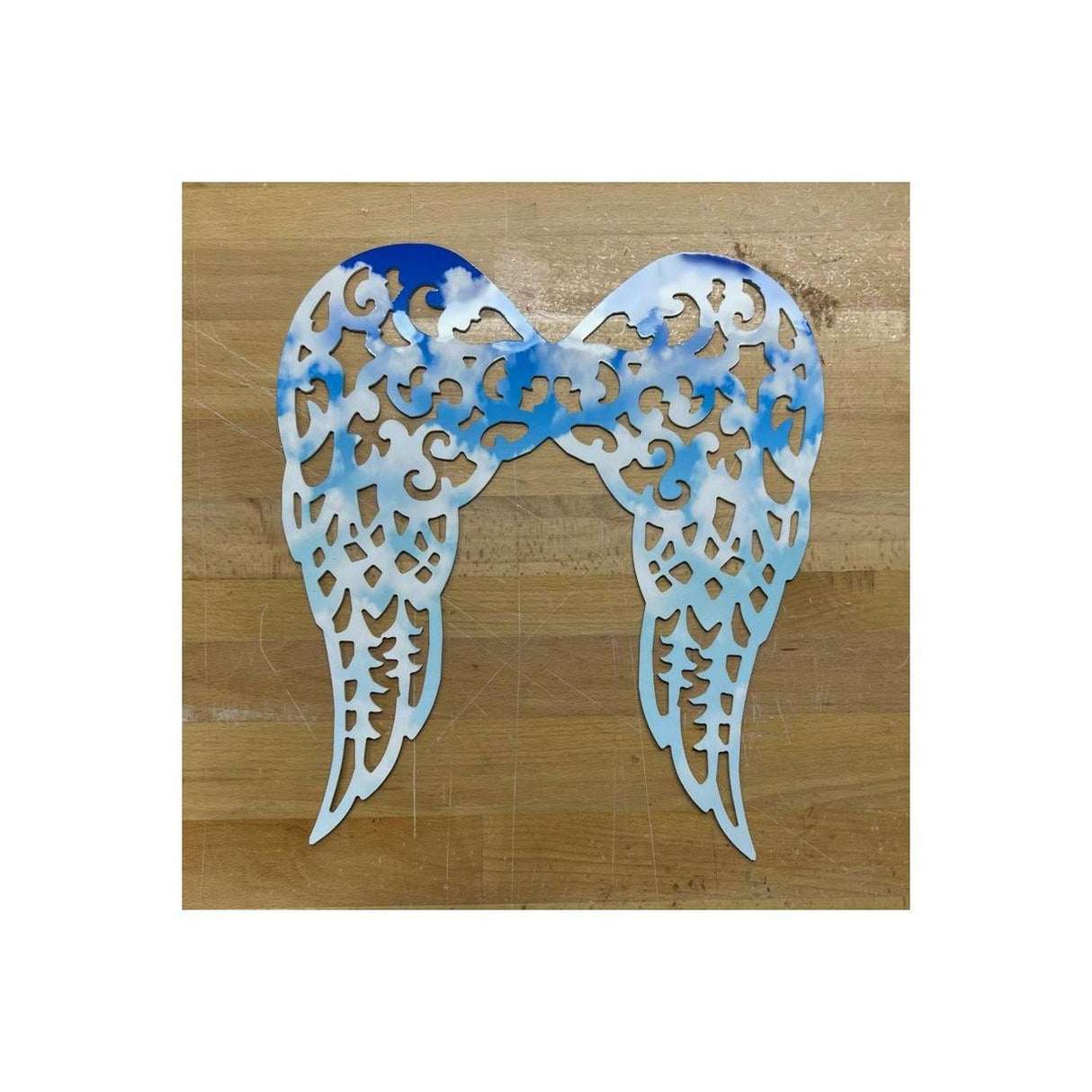 Waterproof Filigree Angel Wings: Blue Cloud Sky