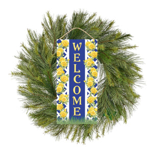 12" Welcome Blue Yellow Trellis Rose Sign