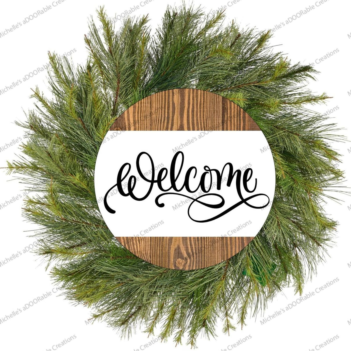 Welcome Faux Wood Round Sign