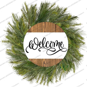 Welcome Faux Wood Round Sign