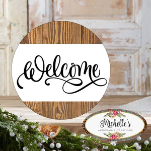 Welcome Faux Wood Round Sign
