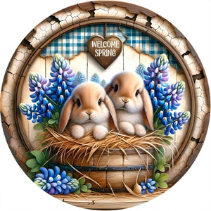 Welcome Spring Bluebonnet Bunny Sign