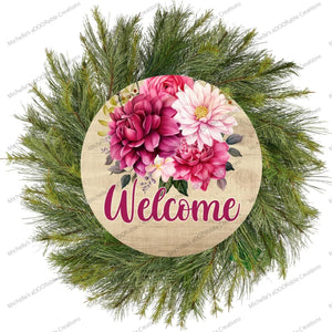 Welcome Watercolor Floral Round Sign