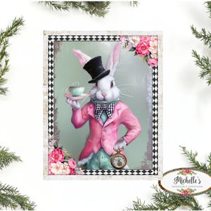 Whimsical Harlequin Vintage Bunny Sign