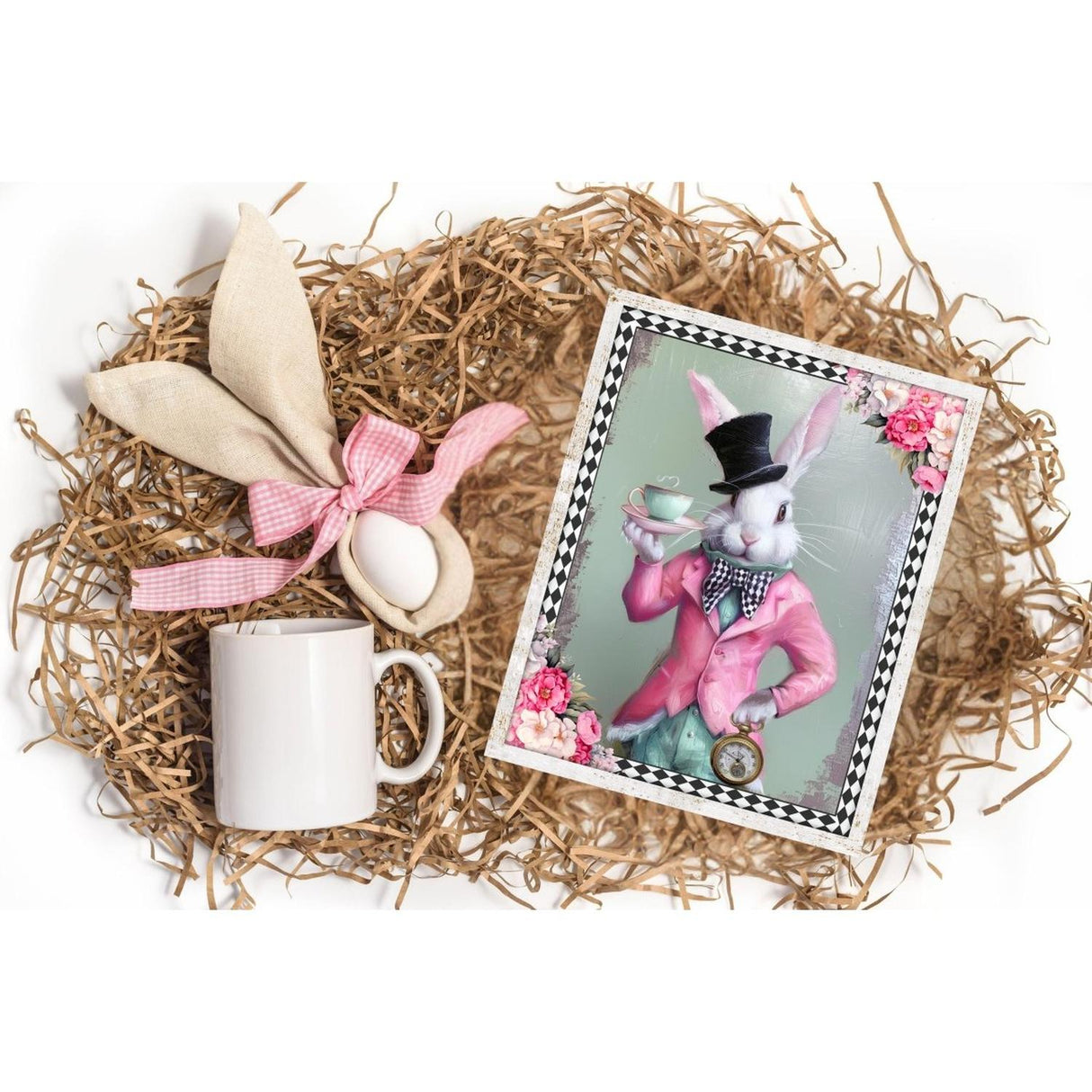Whimsical Harlequin Vintage Bunny Sign