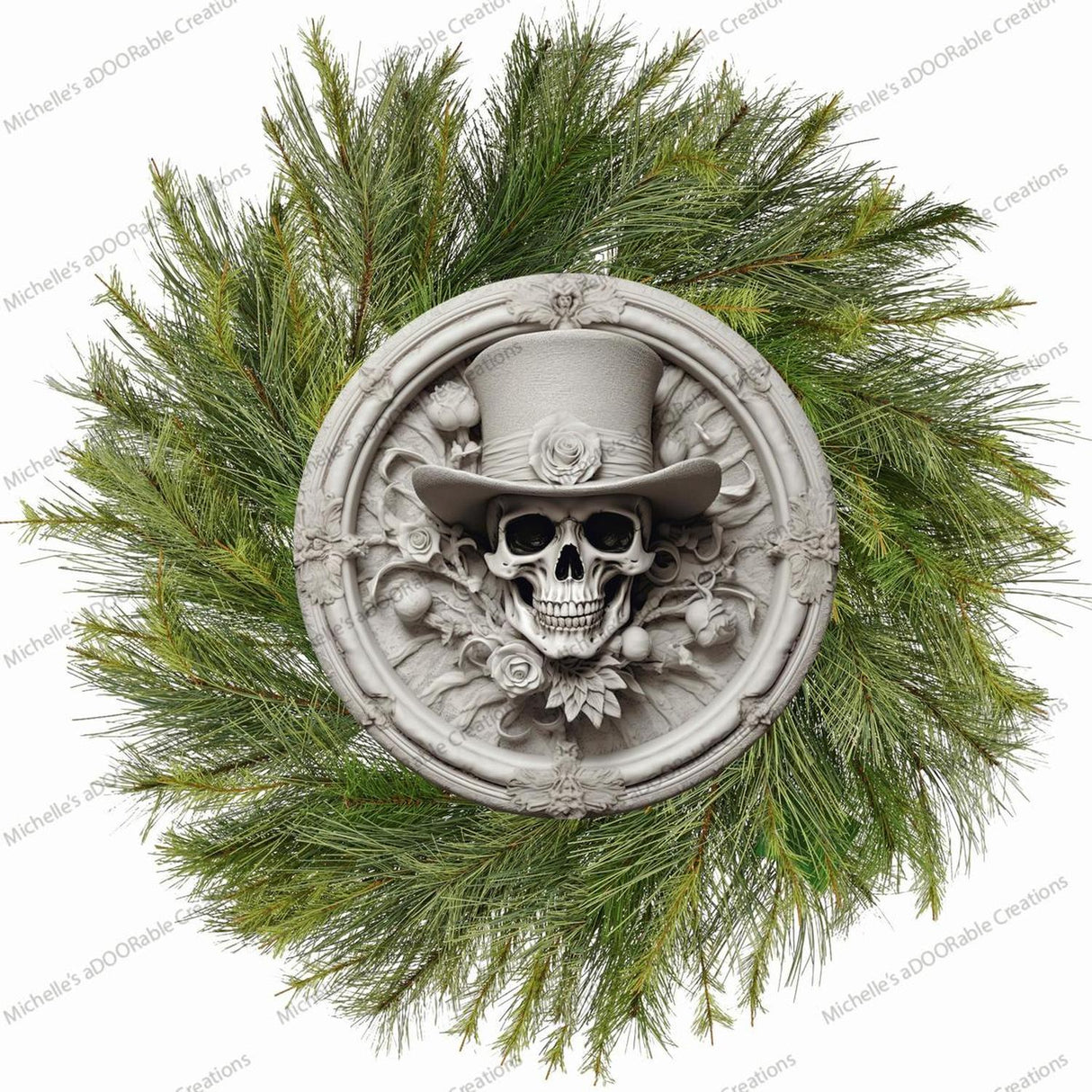 White Face Skull Top Hat Portrait Sign