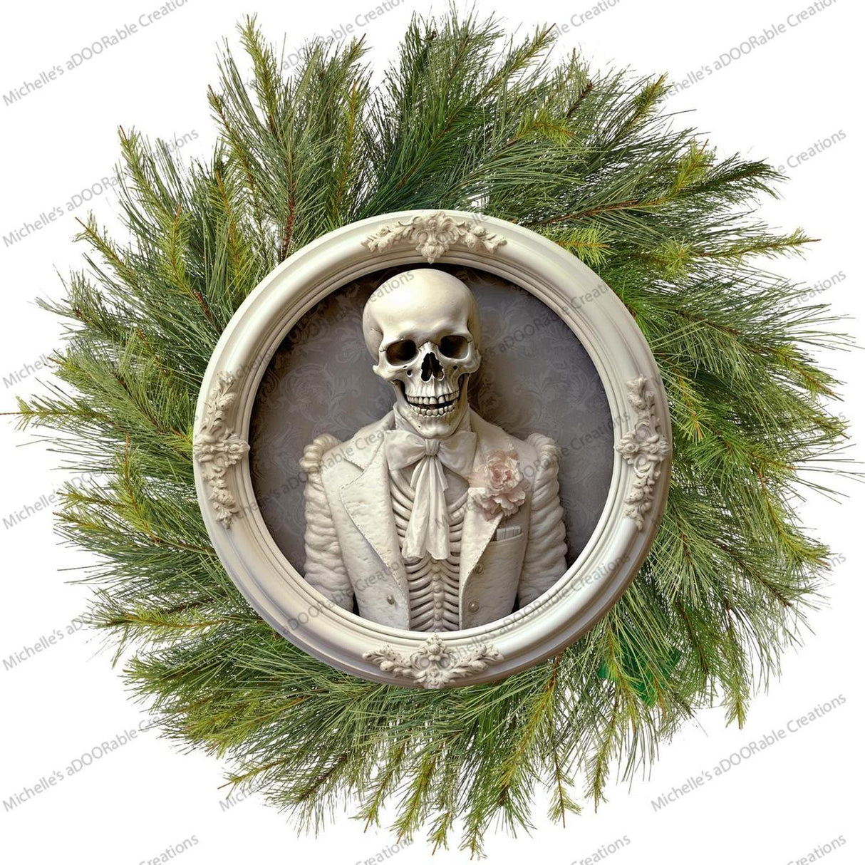 White Skeleton Groom Portrait Sign
