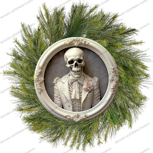 White Skeleton Groom Portrait Sign