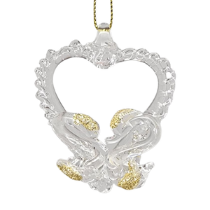 Spunglass Ornament - Gold Heart With Swans