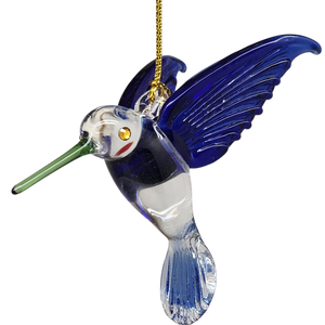 Egyptian Glass Hummingbird Ornament - Blue with Green Beak