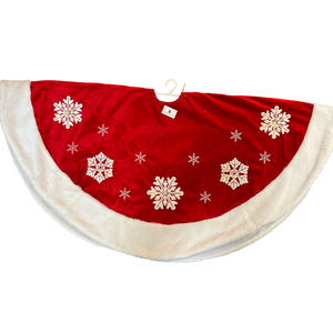 48" Christmas Red W/Wht Snowflake Tree Skirt