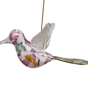 Blown Glass Hummingbird - Lilac Marble