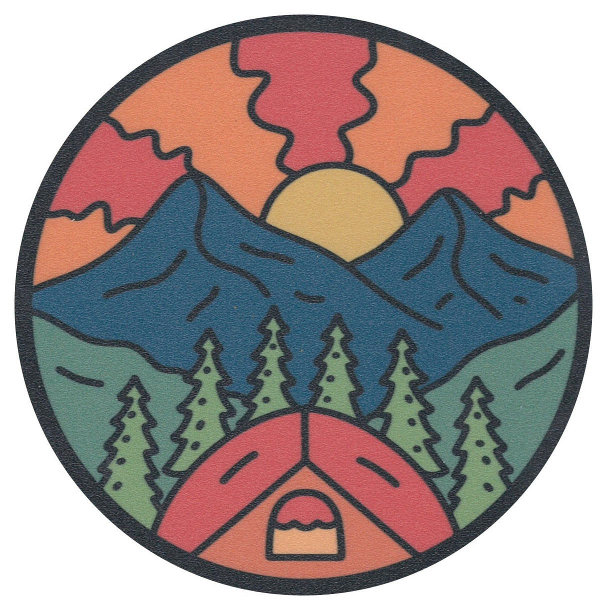 Sip Sip Hooray Coaster -  Tent with Mountains and Sun