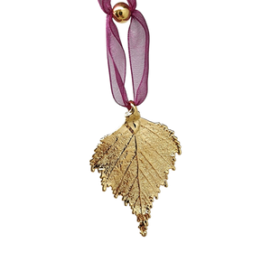 Gold Birch Leaf with Sheer Ribbon Ornament