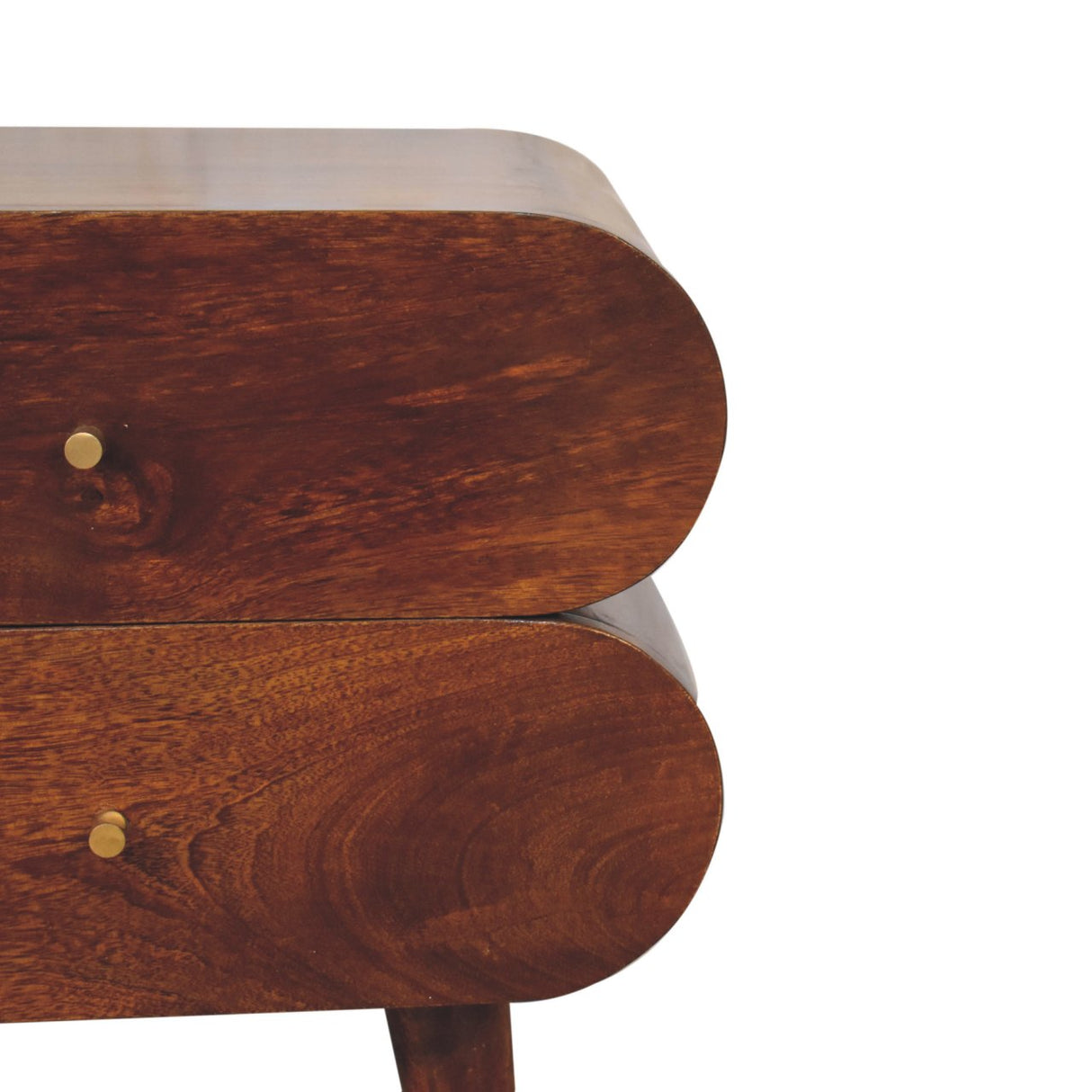 Solid Wood Bubble Chestnut Nightstand, 2-Drawer, Nordic Legs