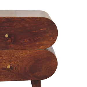 Solid Wood Bubble Chestnut Nightstand, 2-Drawer, Nordic Legs