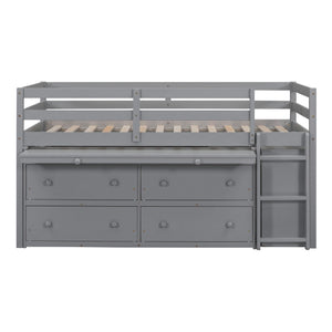 Loft Bed With Retractable Writing Desk And 4 Drawers, With Lateral Portable Desk And Shelves