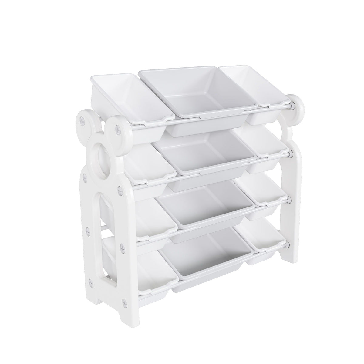 Multi Functional Kids Toy Storage Organizer Cabinet With Hdpe Shelf And 12 Bins - Gray White