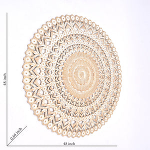 48” Hand-Carved Round Wooden Wall Art