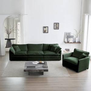 2-Piece Upholstered Sectional Sofa Set in Green Chenille