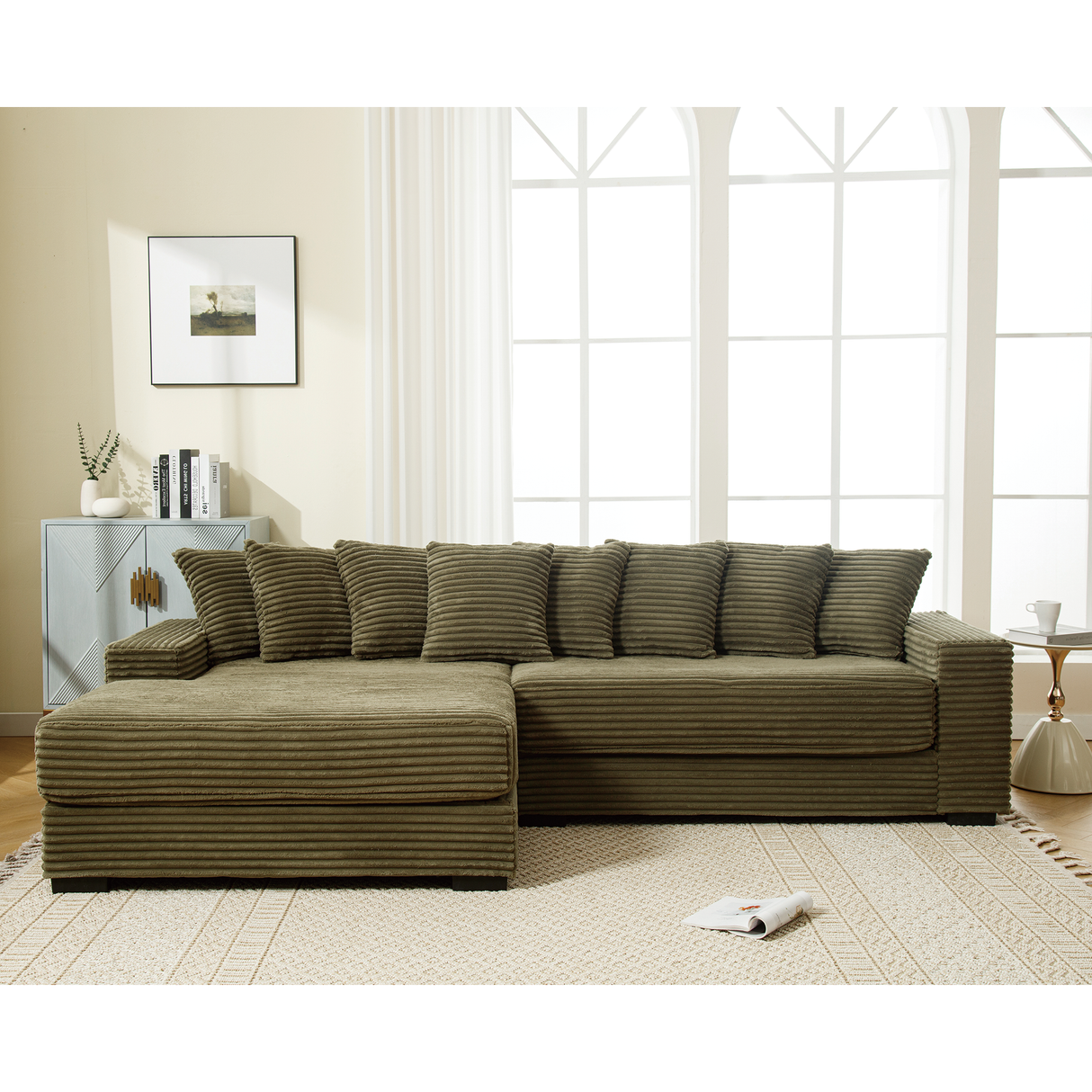 Oversized Two-Piece Corduroy Sofa with Left Chaise Daybed