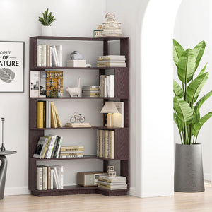 Ox Blood L-Shaped Freestanding Corner Bookshelf