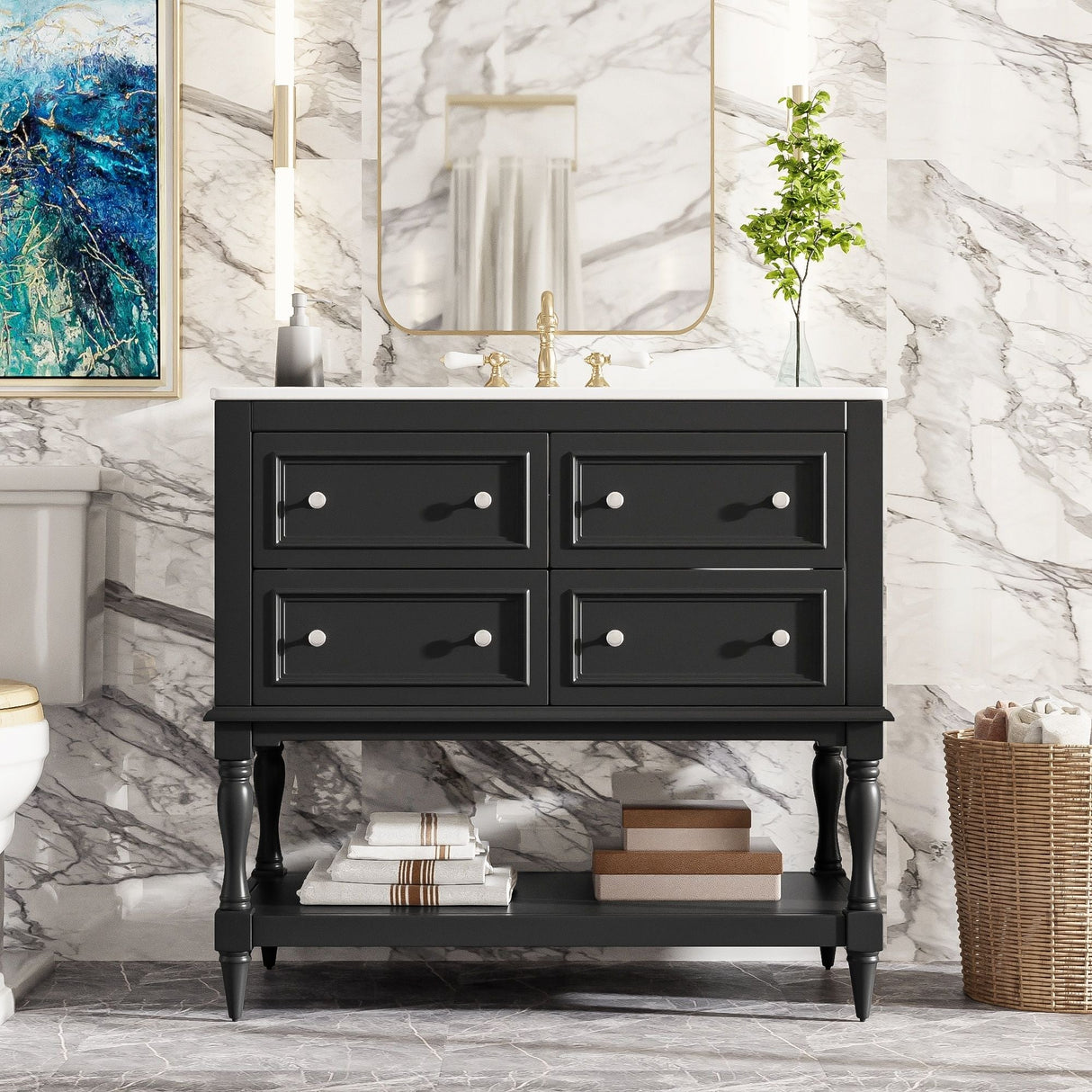 Bathroom Vanity Cabinet With Undermount Sink, 4 Drawer Set