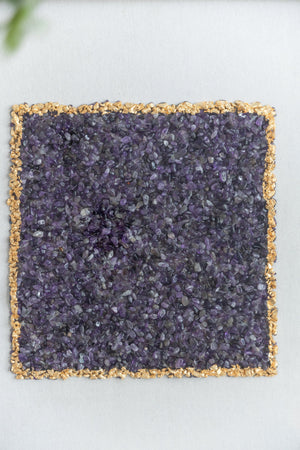 Elegant Shadow Box Duo Wall Art with Purple Amethyst Crystals - Neutral/Gold