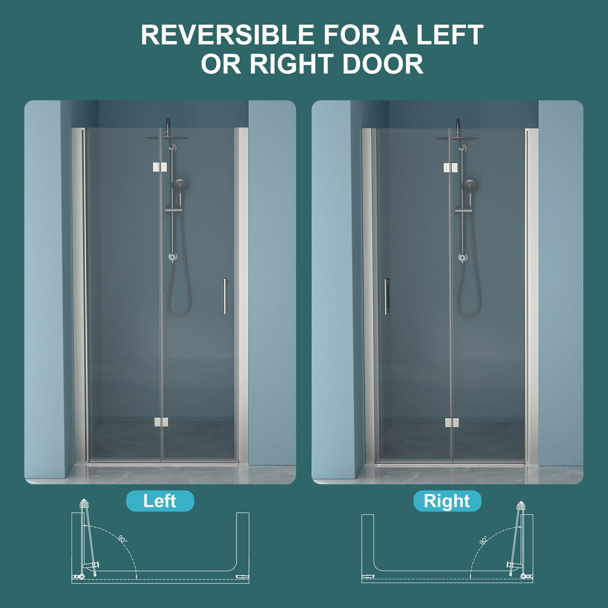 Fold Frameless Shower Door With Tempered Glass