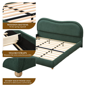 King Size Upholstered Platform Bed Frame with Rounded Corners