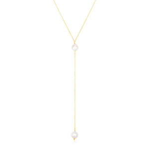 14k Yellow Gold Lariat Necklace with Pearls