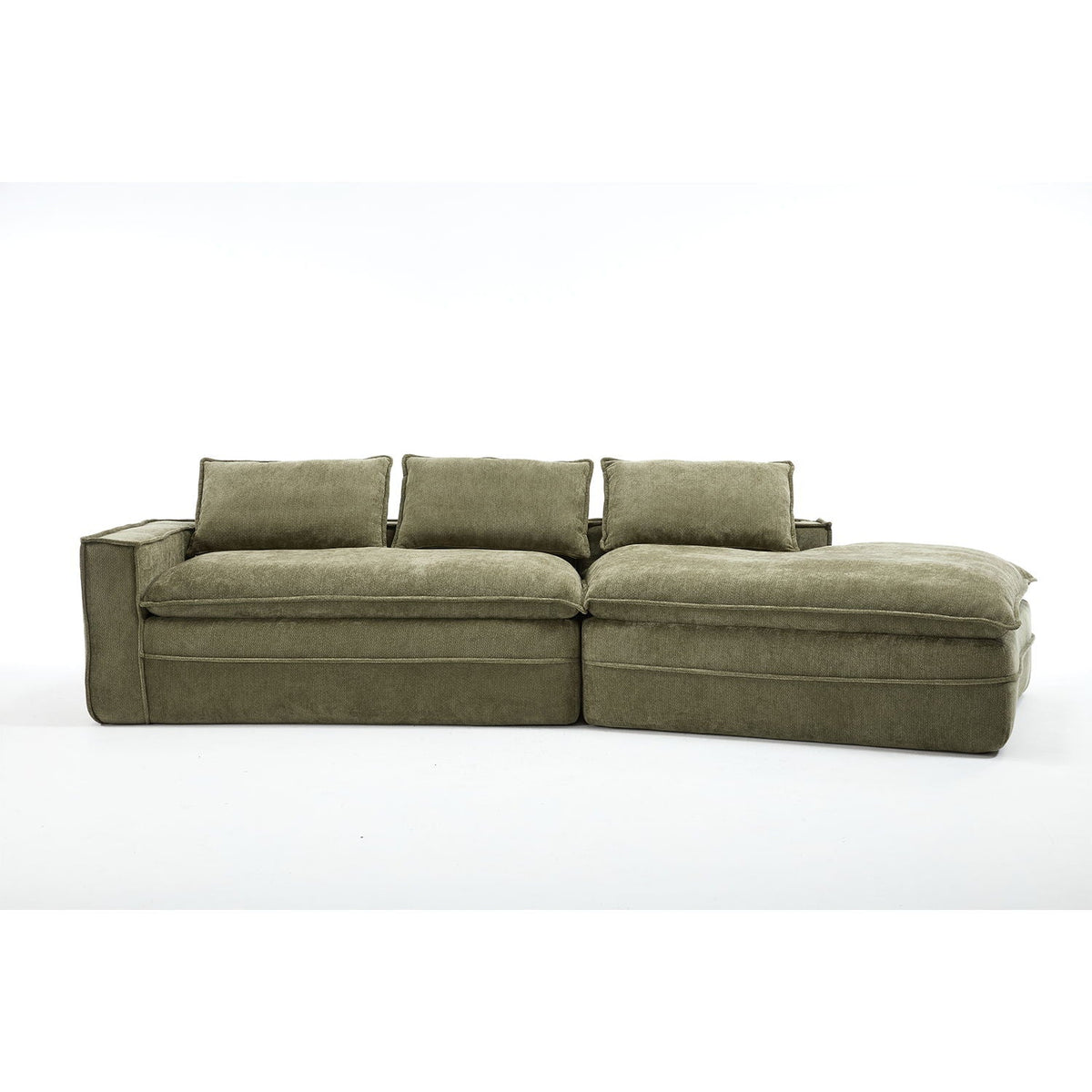 Modern Minimalist Modular Sectional Sofa With Deep Seats And Right Facing Chaise
