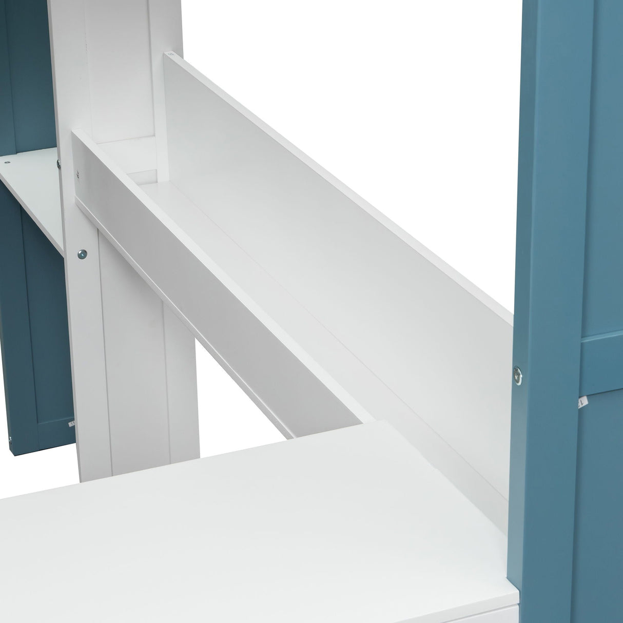Loft Bed With Built In Storage Shelves, Clothes Rail, And Desk