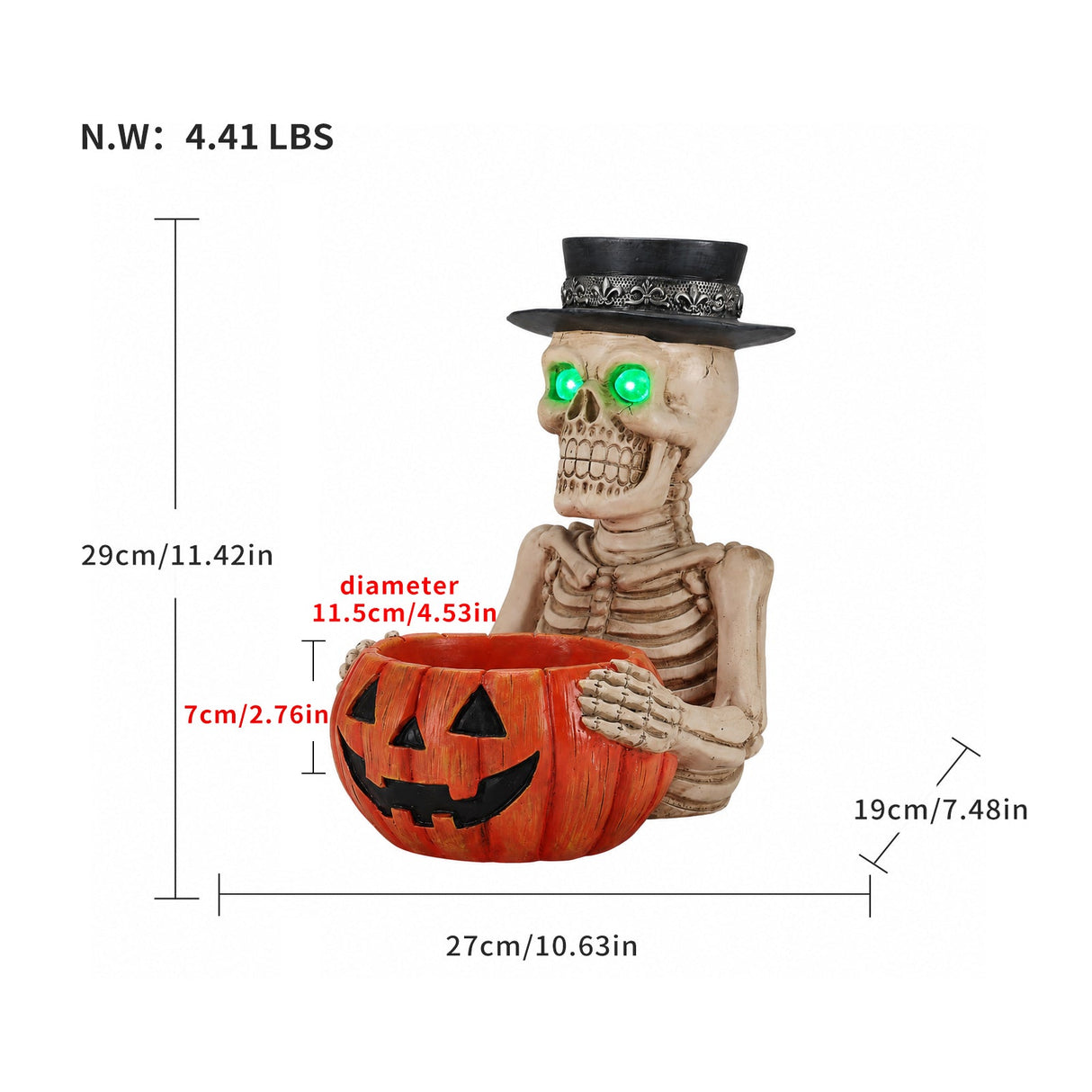 Halloween Skeleton Figurine with Pumpkin Candy Bowl & Candle Holder