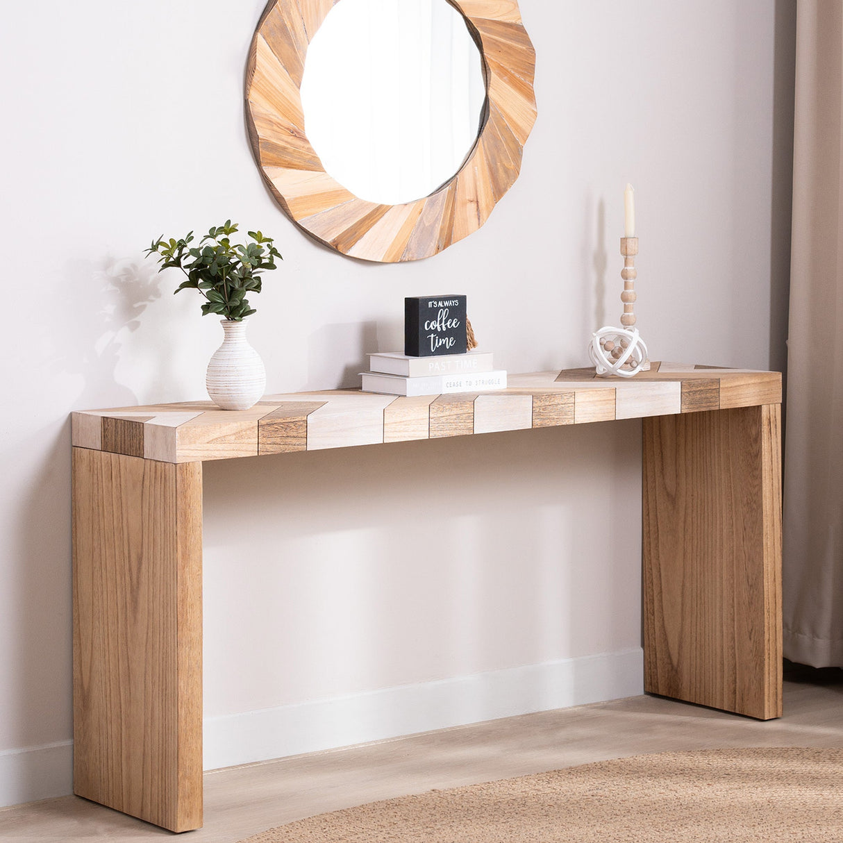 Modern Console Table, 62' Long Entryway Table with Chevron Patterned Top, Manufactured Wood Sofa Table for Hallway, Living Room, or Office