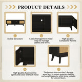 63'' Dark Rattan TV Stand with 2 Storage Cabinets and Solid Wood Legs
