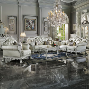 Dresden - Loveseat With 3 Pillows - Synthetic Leather & Bone White