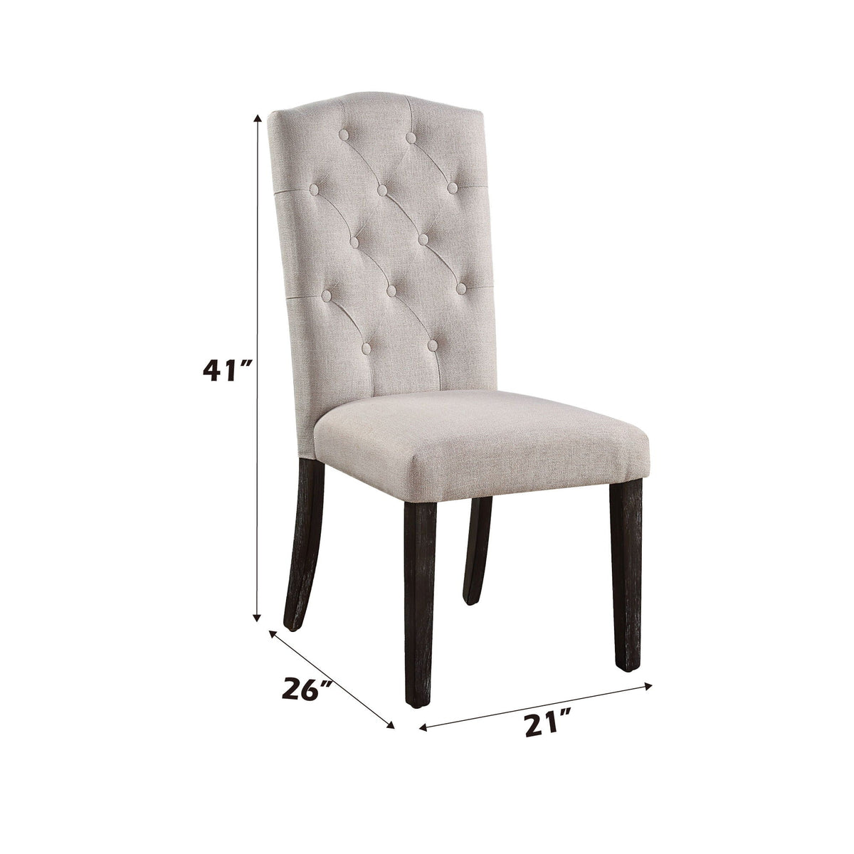 Linen Weathered Dining Chair Set of 2 with Padded Seat - Beige