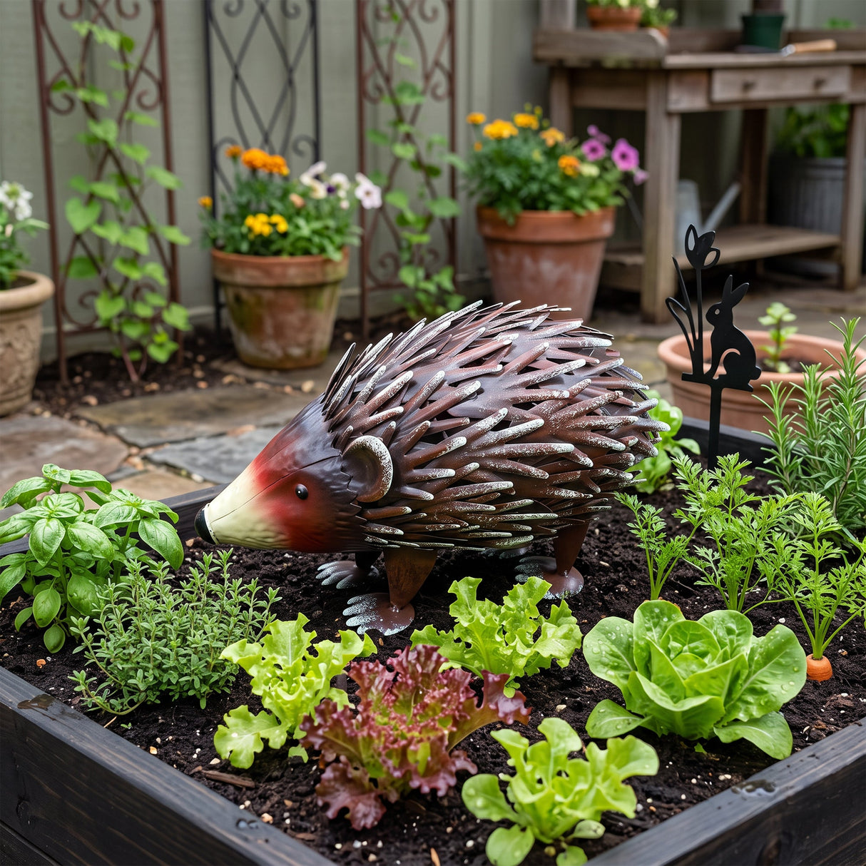 Handmade Wrought Iron Hedgehog Garden Statue