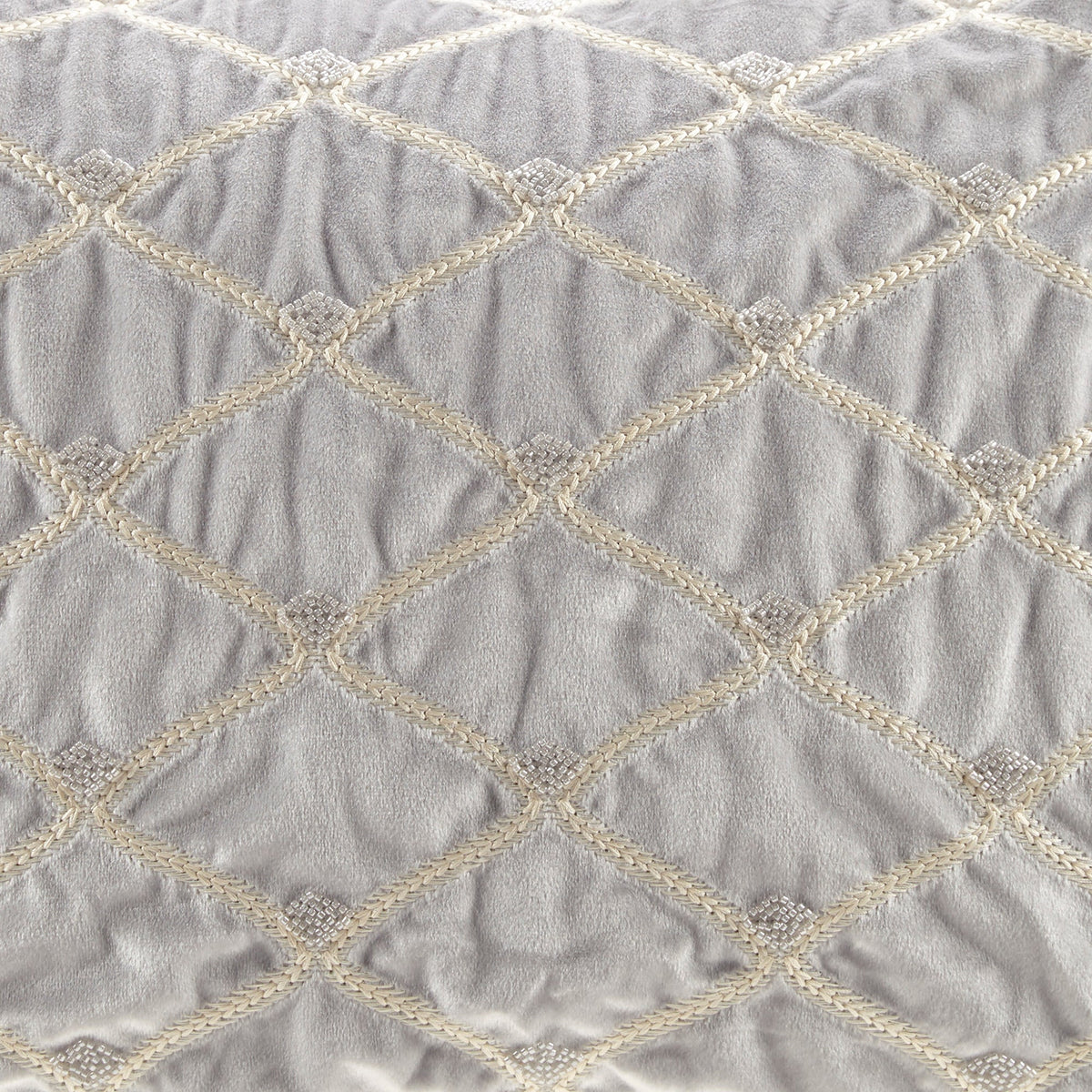 Silver Oblong Velvet Throw Pillow with Hand-Beaded Details - 22x15