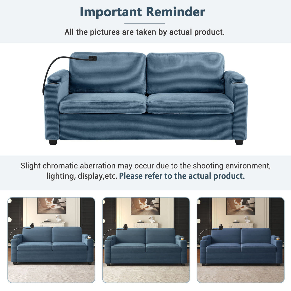 Sleeper Sofa Loveseat Sofa With Full Size Mattress, 2 USB Ports, 2 Cup Holders, 2 Side Pockets And Phone Holder
