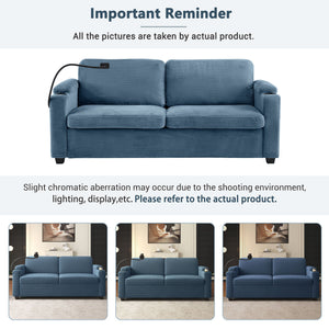 Sleeper Sofa Loveseat Sofa With Full Size Mattress, 2 USB Ports, 2 Cup Holders, 2 Side Pockets And Phone Holder