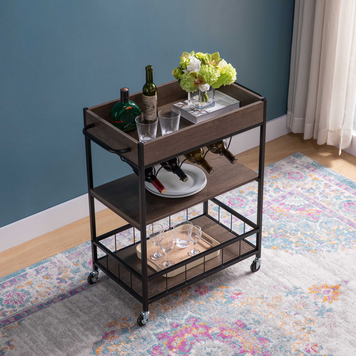 Rolling Kitchen Cart with Three Tiers- Bar Cart