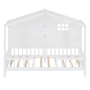 House Bed With Shelves, Window And Sparkling Light Strip On The Roof