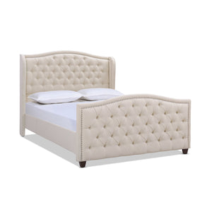 Marcella Upholstered Shelter Headboard Bed Set, Queen, Sky Neutral Beige Polyester