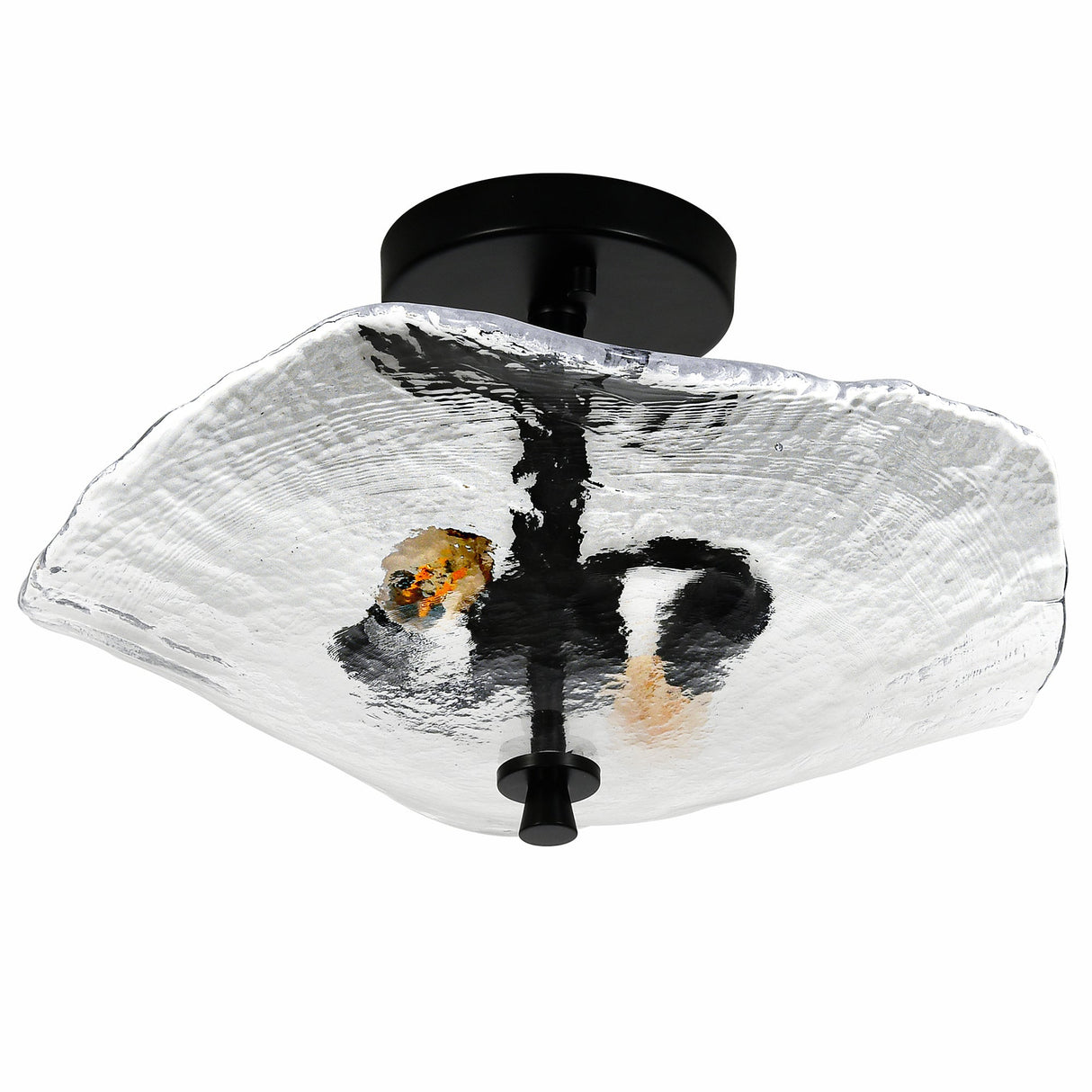 Ceiling Light Fixtures Flush Mount Indoor Outdoor Ceiling Light with Water Ripple Glass Shade for Hallway Kitchen Bedroom Porch Living Room(Black)