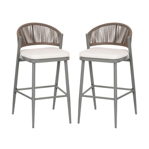 Outdoor Bar Height Metal Frame Counter Stools With Scallop Shaped Backrest & Water Resistant Cushions
