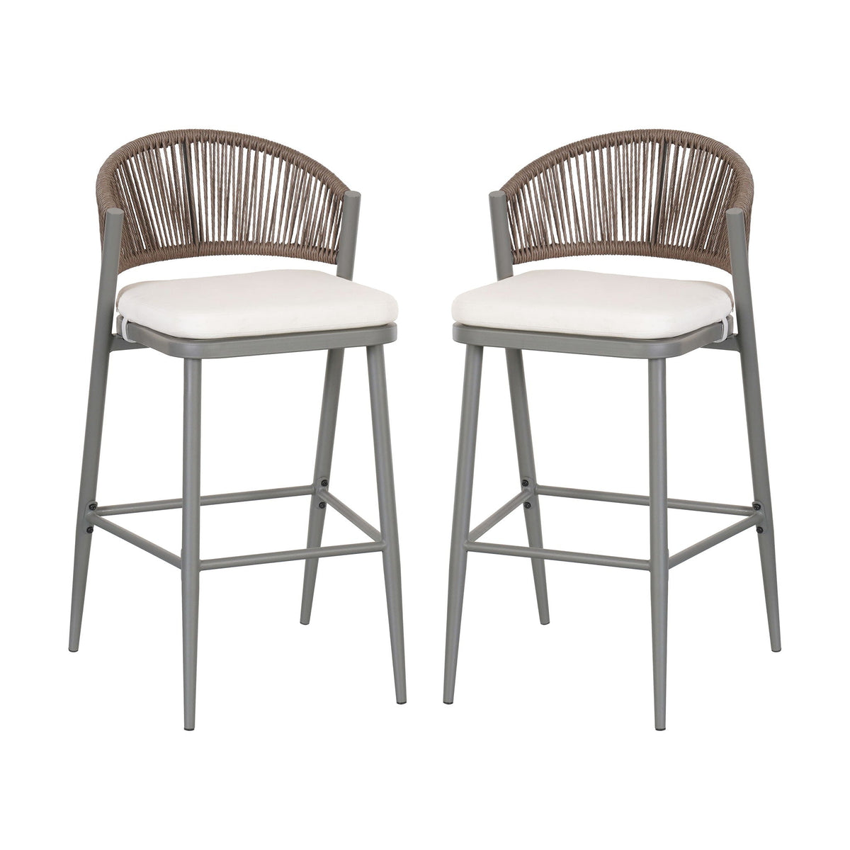 Outdoor Bar Height Metal Frame Counter Stools With Scallop Shaped Backrest & Water Resistant Cushions