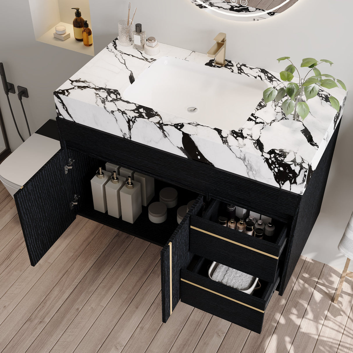 36" Floating Bathroom Vanity with Ceramic Sink and Faux Marble Top